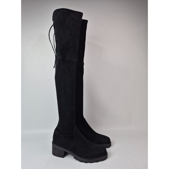 Stuart Weitzman Women's Black Flannery Over-The-Knee Suede Chunky Boots Size 9 - Picture 1 of 7